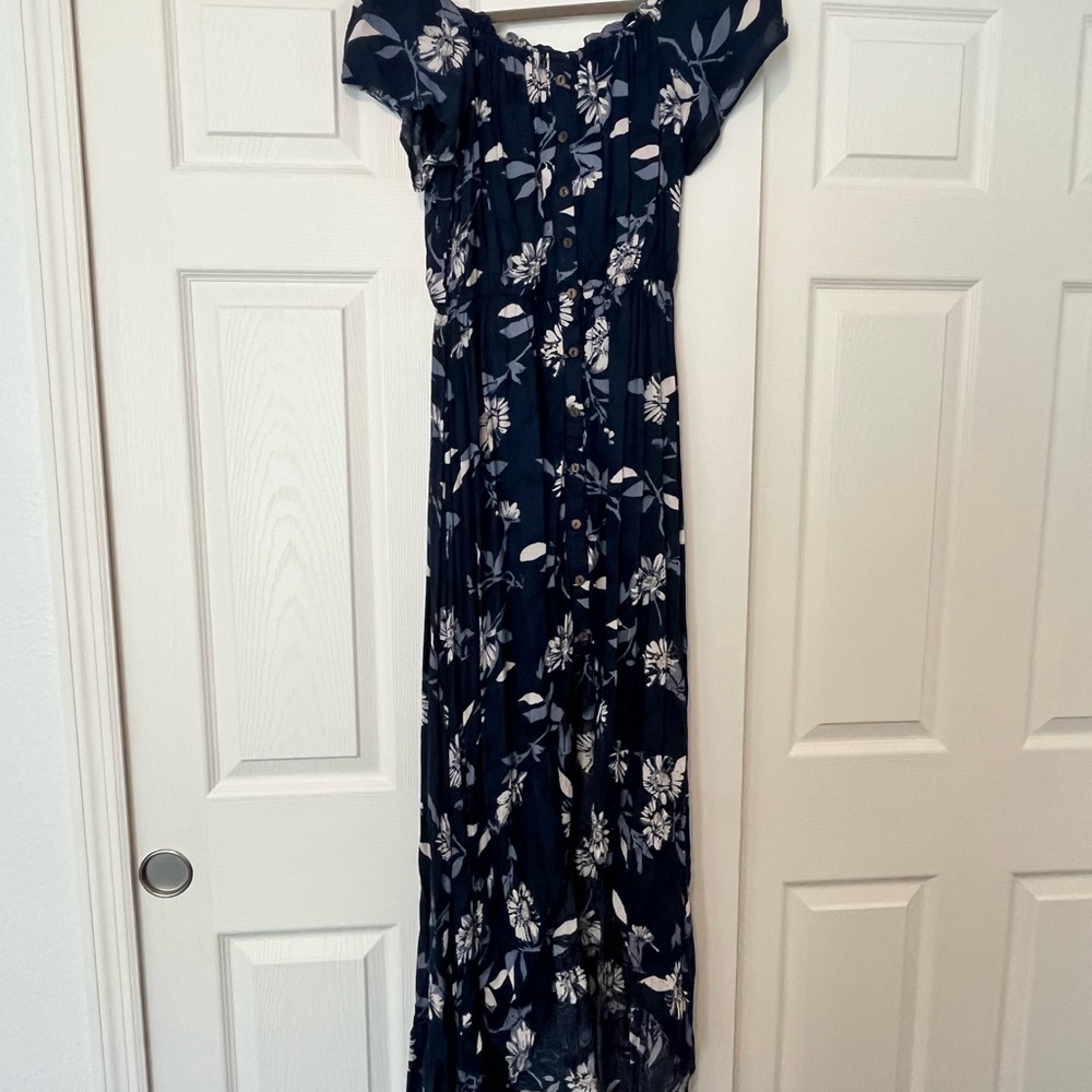 Navy Floral Off-Shoulder Maxi Dress